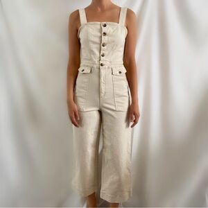 H&M cream denim overall jumpsuit wide leg classic size small casual minimalist